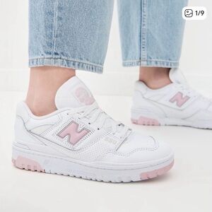 New Balance Women's 550 White and Light Pink Sneakers